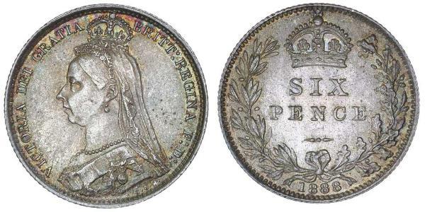1 Sixpence / 6 Penny 大不列颠及爱尔兰联合王国 (1801 - 1922) 銀 维多利亚 (英国君主)