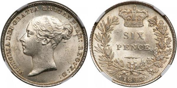 1 Sixpence / 6 Penny 大不列颠及爱尔兰联合王国 (1801 - 1922) 銀 维多利亚 (英国君主)
