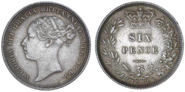 1 Sixpence / 6 Penny 大不列颠及爱尔兰联合王国 (1801 - 1922) 銀 维多利亚 (英国君主)