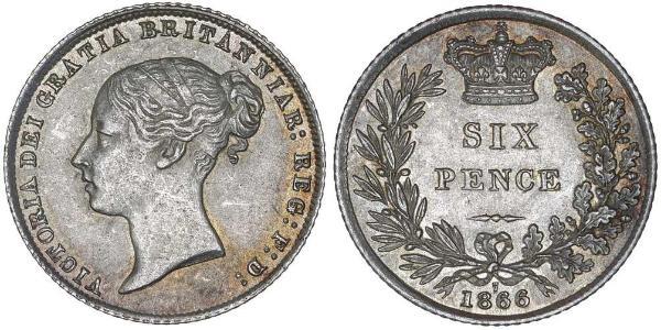 1 Sixpence / 6 Penny 大不列颠及爱尔兰联合王国 (1801 - 1922) 銀 维多利亚 (英国君主)