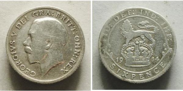 1 Sixpence / 6 Penny 大不列颠及爱尔兰联合王国 (1801 - 1922) 銀 乔治五世  (1865-1936)