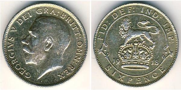 1 Sixpence / 6 Penny 大不列颠及爱尔兰联合王国 (1801 - 1922) 銀 乔治五世  (1865-1936)
