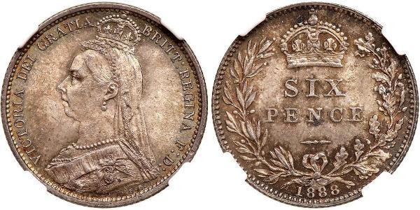 1 Sixpence / 6 Penny 大不列颠及爱尔兰联合王国 (1801 - 1922) 銀 维多利亚 (英国君主)