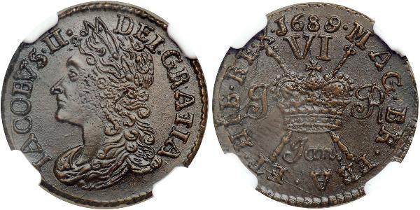 1 Sixpence / 6 Penny 英格兰王国 銀 James II (1633-1701)