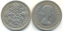 1 Sixpence / 6 Penny United Kingdom (1922-) 镍/銅 伊丽莎白二世 (1926-2022)