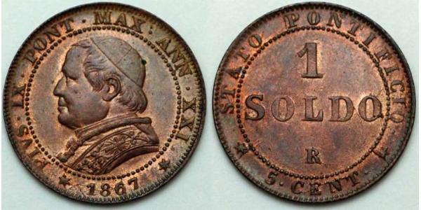 1 Soldo 教皇国 (754 - 1870)  Pope Pius IX (1792- 1878)