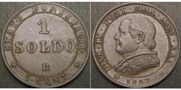 1 Soldo 教皇国 (754 - 1870)  Pope Pius IX (1792- 1878)