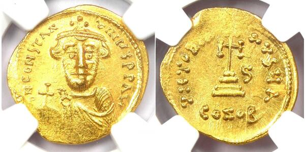 1 Solidus Byzantine Empire (330-1453) Gold Constans II (630-668)