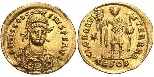 1 Solidus Imperio bizantino (330-1453) Oro Teodosio II (401-450)