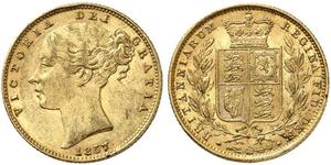 1 Sovereign 大不列颠及爱尔兰联合王国 (1801 - 1922) 金 维多利亚 (英国君主)