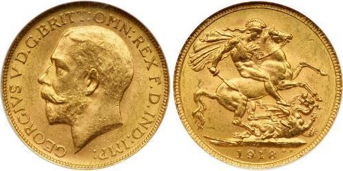 1 Sovereign 大不列颠及爱尔兰联合王国 (1801 - 1922) 金 乔治五世  (1865-1936)