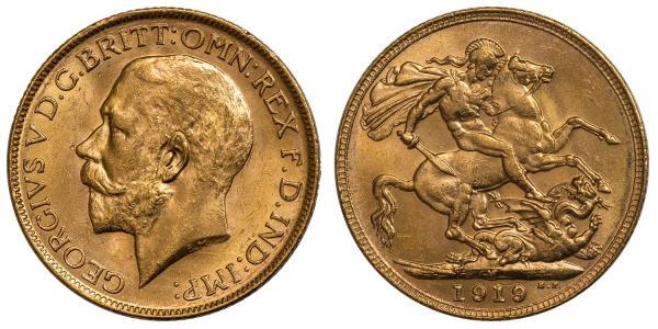 1 Sovereign 大不列颠及爱尔兰联合王国 (1801 - 1922) 金 乔治五世  (1865-1936)