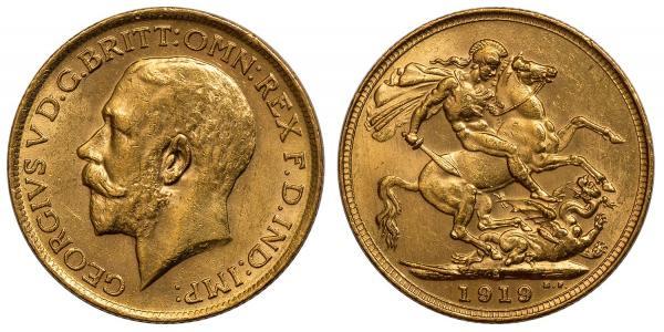 1 Sovereign 大不列颠及爱尔兰联合王国 (1801 - 1922) 金 乔治五世  (1865-1936)