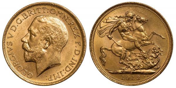 1 Sovereign 大不列颠及爱尔兰联合王国 (1801 - 1922) 金 乔治五世  (1865-1936)