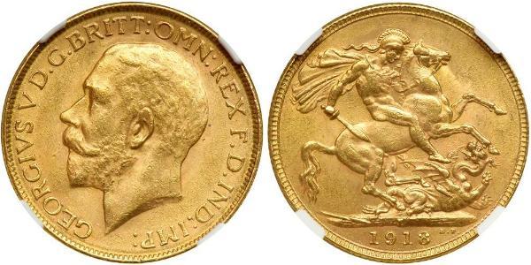 1 Sovereign 大不列颠及爱尔兰联合王国 (1801 - 1922) 金 乔治五世  (1865-1936)