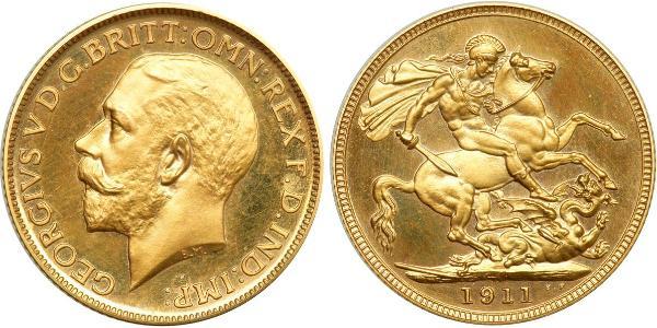 1 Sovereign 大不列颠及爱尔兰联合王国 (1801 - 1922) 金 乔治五世  (1865-1936)