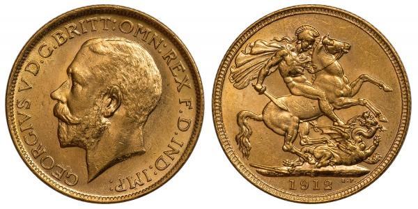 1 Sovereign 大不列颠及爱尔兰联合王国 (1801 - 1922) 金 乔治五世  (1865-1936)