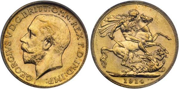 1 Sovereign 大不列颠及爱尔兰联合王国 (1801 - 1922) 金 乔治五世  (1865-1936)