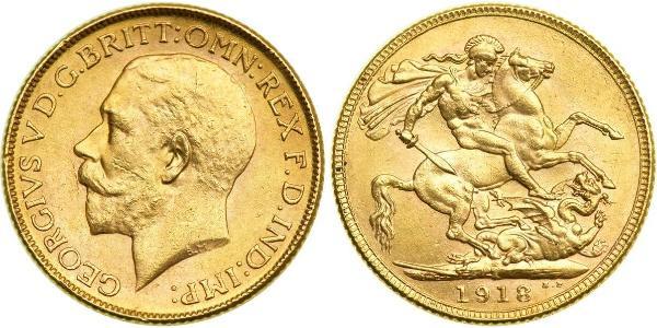 1 Sovereign 大不列颠及爱尔兰联合王国 (1801 - 1922) 金 乔治五世  (1865-1936)