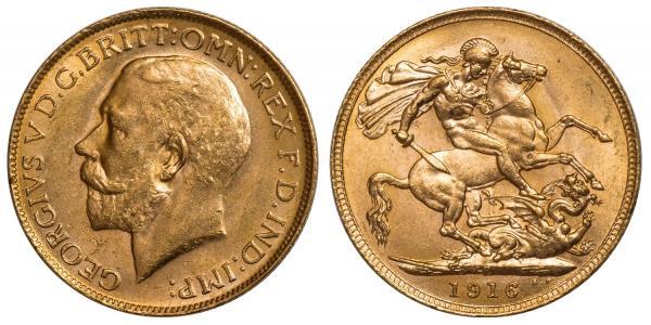 1 Sovereign 大不列颠及爱尔兰联合王国 (1801 - 1922) 金 乔治五世  (1865-1936)