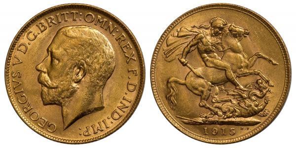 1 Sovereign 大不列颠及爱尔兰联合王国 (1801 - 1922) 金 乔治五世  (1865-1936)