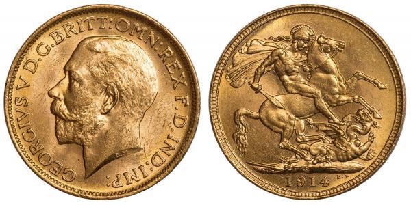 1 Sovereign 大不列颠及爱尔兰联合王国 (1801 - 1922) 金 乔治五世  (1865-1936)