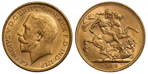 1 Sovereign 大不列颠及爱尔兰联合王国 (1801 - 1922) 金 乔治五世  (1865-1936)