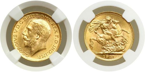 1 Sovereign 大不列颠及爱尔兰联合王国 (1801 - 1922) 金 乔治五世  (1865-1936)