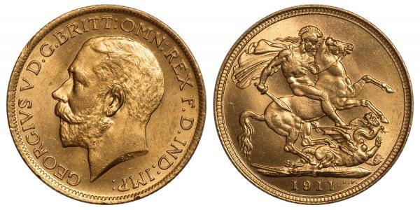 1 Sovereign 大不列颠及爱尔兰联合王国 (1801 - 1922) 金 乔治五世  (1865-1936)