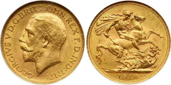 1 Sovereign 大不列颠及爱尔兰联合王国 (1801 - 1922) 金 乔治五世  (1865-1936)