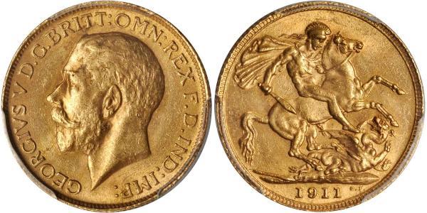 1 Sovereign 大不列颠及爱尔兰联合王国 (1801 - 1922) 金 乔治五世  (1865-1936)