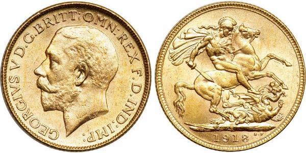 1 Sovereign 大不列颠及爱尔兰联合王国 (1801 - 1922) 金 乔治五世  (1865-1936)