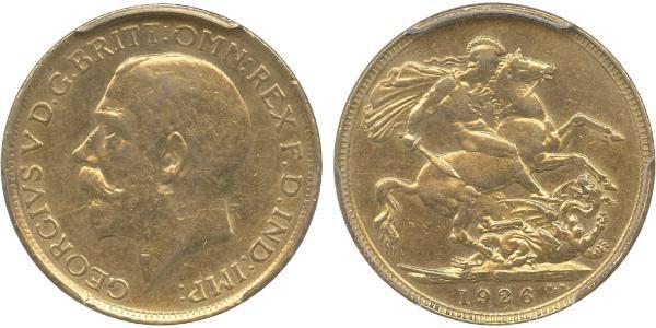 1 Sovereign 大不列颠及爱尔兰联合王国 (1801 - 1922) 金 乔治五世  (1865-1936)