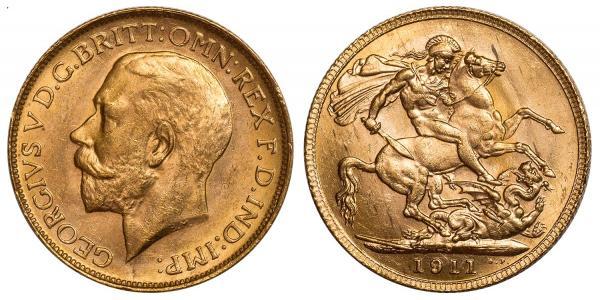 1 Sovereign 大不列颠及爱尔兰联合王国 (1801 - 1922) 金 乔治五世  (1865-1936)