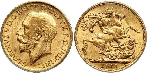 1 Sovereign 大不列颠及爱尔兰联合王国 (1801 - 1922) 金 乔治五世  (1865-1936)