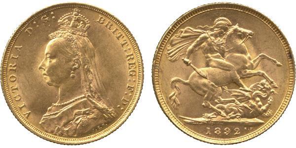 1 Sovereign 大不列颠及爱尔兰联合王国 (1801 - 1922) 金 维多利亚 (英国君主)