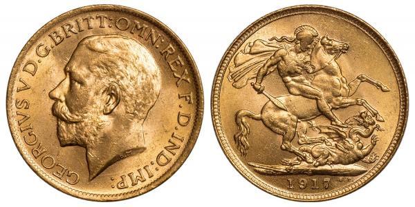 1 Sovereign 大不列颠及爱尔兰联合王国 (1801 - 1922) 金 乔治五世  (1865-1936)