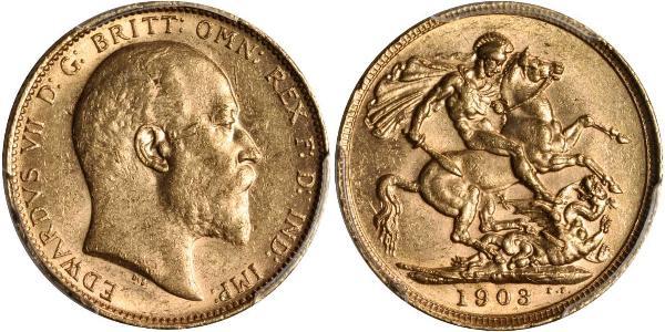 1 Sovereign 大不列颠及爱尔兰联合王国 (1801 - 1922) 金 爱德华七世 (1841-1910)