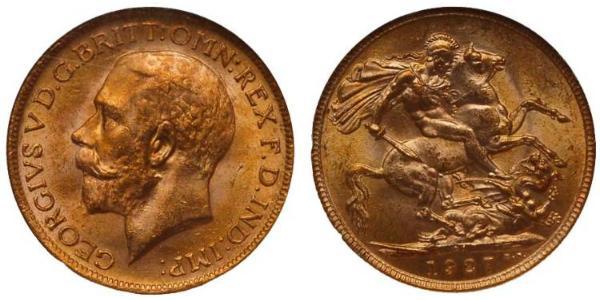 1 Sovereign 澳大利亚 金 乔治五世  (1865-1936)