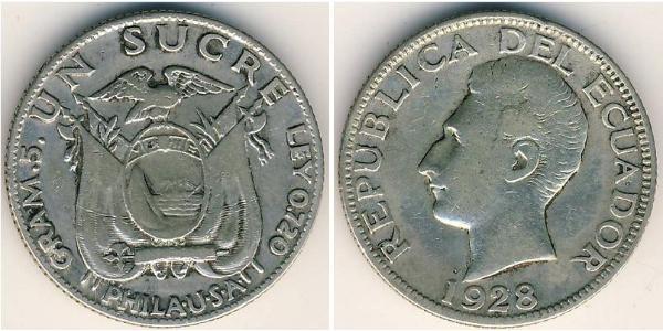 1 Sucre Ecuador Silver Antonio José de Sucre (1795 - 1830)