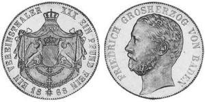 1 Thaler Grand-duché de Bade (1806-1918) Argent Frédéric Ier de Bade (1826-1907) (1826 - 1907)