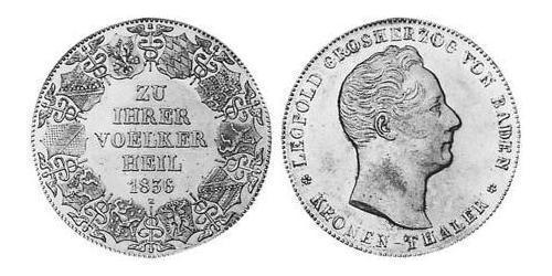 1 Thaler Grand-duché de Bade (1806-1918) Argent Léopold Ier de Bade(1790 – 1852)