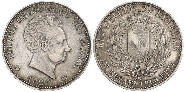 1 Thaler Grand-duché de Bade (1806-1918) Argent Louis Ier de Bade(1763 - 1830)