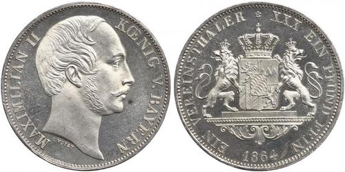 1 Thaler Royaume de Bavière (1806 - 1918) Argent Maximilien II de Bavière(1811 - 1864)