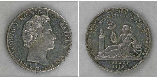 1 Thaler Royaume de Bavière (1806 - 1918) Argent Louis Ier de Bavière(1786 – 1868)