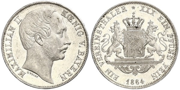 1 Thaler Royaume de Bavière (1806 - 1918) Argent Maximilien II de Bavière(1811 - 1864)