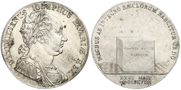 1 Thaler Royaume de Bavière (1806 - 1918) Argent Maximilien Ier de Bavière (roi) (1756 - 1825)