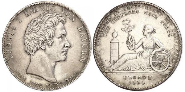 1 Thaler Royaume de Bavière (1806 - 1918) Argent Louis Ier de Bavière(1786 – 1868)