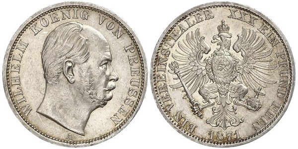 1 Thaler Royaume de Prusse (1701-1918) Argent Wilhelm I, German Emperor (1797-1888)