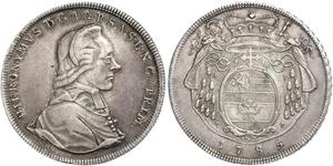 1 Thaler Salzbourg / Ååstenrik Argent Hieronymus von Colloredo-Mannsfeld (1732 - 1812)